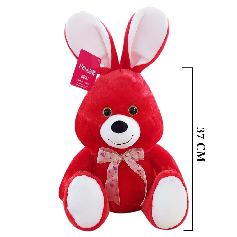 1554 OTURAN SEVİMLİ TAVŞAN 37 CM-KIRMIZI
