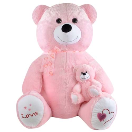 1085 GÜLEN YAVRULU AYI 95 CM-PEMBE