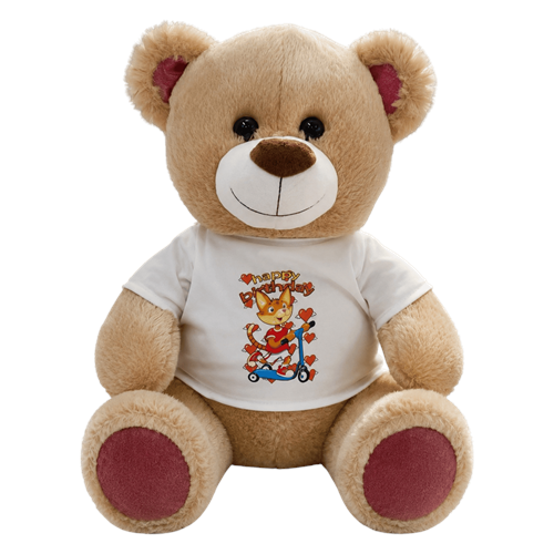 1695 BASKILI T-SHIRTLÜ AYI 46 CM-KAHVERENGİ